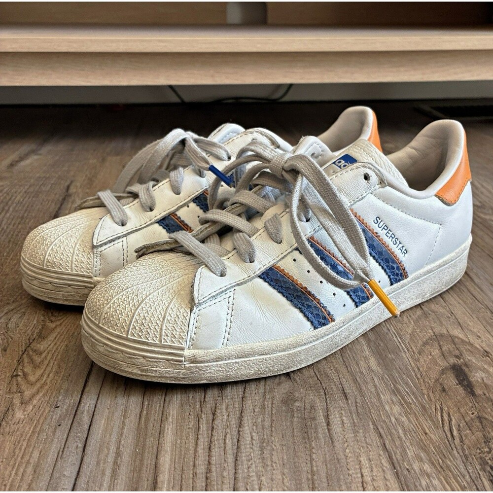 adidas Originals Superstar Low Top Sneakers White/Blue/Orange Men US 6 FX7802